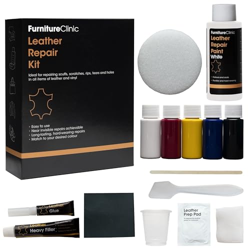 Furniture Clinic Complete Leather Repair Kit (White) | For Sofas, Car Seats, Furniture, Chairs of Leather - Patch, fill and touch up scratches, tears and other damaged areas