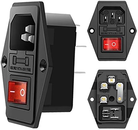 Module Plug,10A Fuse Switch Male Power Socket,Adapter Power Connector,3 Pins Inlet Power Socket,Black,Red Button,AC 250V 10A IEC 320 C14 3 Pieces