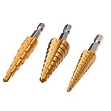 Yangoutool 3PCS Titanium Uni Step Drill Bit Set with Pouch,High Speed Steel HSS Quick Change 1/4' Shank,Total 28 Sizes 3/16' -1/2',1/4'-3/4',1/8'-1/2'