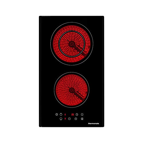 Electric Cooktop, thermomate 12 Inch Built-in Radiant Electric Stove Top, 240V Ceramic Electric Stove with 2 Burners, 9 Heating Level, Timer & Kid Safety Lock, Sensor Touch Control