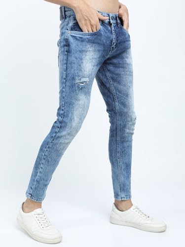 Image of Highlander Mens Tapered Fit Denim Jeans|Jeans for Man Regular Length|Distressed Jeans |Mid-Rise|Stylish Casual Wear with Stretchable Fabric for Everyday Comfort