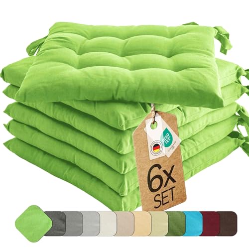 etérea 6er Set Sitzkissen Outdoor 40x40 mit Bändern - Stuhlkissen Grün...