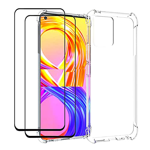 BetterAmy for Realme 8 Pro/Realme 8 Case with Tempered Glass Screen Protector [2 Pack],Slim Flexible TPU Soft Edge Bumper Shockproof Reinforced Corners Airbag Case Cover,Transparent