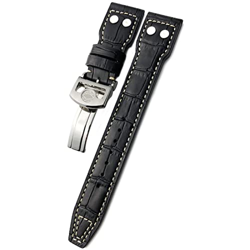 Bracelet montre en cuir de veau riveté 21 mm style vintage élégant pour montre IWC