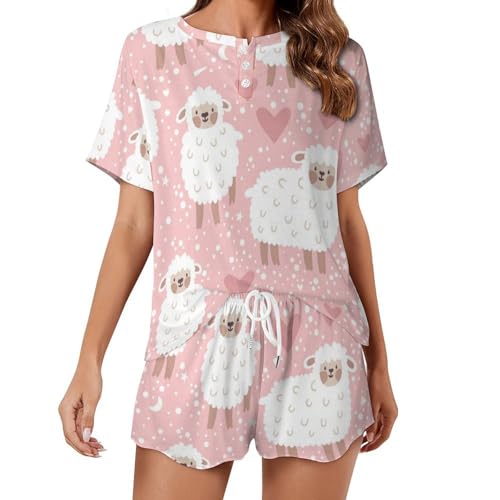 Pyjama agneau dessin animé femme en maille respirante manches courtes pour l'été