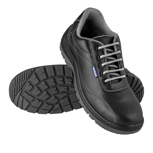Image of NEOSAFE A1081, Leather Safety Shoes in Executive Look, Breathable and Lightweight, Metal-Free Composite Toe with ISI Marking, Black, Size 6