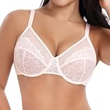 HACI Women's Unlined Minimizer Bra Full Coverage Deep V Underwire Plus Size Lace Everyday Mesh Big Bust(Pink,36D)