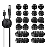 20 Pack Black Viaky Cable Clips Desk Cord Organizing Wire Holder System Adhesive Cord Hooks - Home and Office, Self Adhesive Cord Holders Desk Cable Organizer