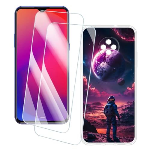 OAGELIM 2�Z�b�g �X�N���[���v���e�N�^�[ + �P�[�X Doogee X95 Pro (6.52 �C���`) �Ƃ̌݊������� �A�[�e�B�X�e�B�b�N�J�X�^���v�����g�J�o�[�Ƌ����K���X�t�B���� �X�N���b�`�h�~ (�F����s�m)