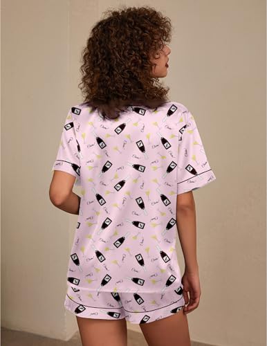 Image of Ekouaer Silk Pajama for Women Short Sleeve Satin Pj Set Two Piece Soft Sleepwear Loungewear S-XXL