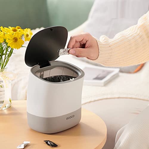 Wudtus Small Trash Can With Angled Neck, Cute Desktop Trash Can With Press-Top Lid For Kitchen Office Bedroom, Mini Countertop Garbage Bin, White & Black #TOP6