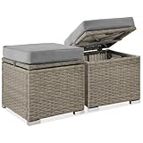 Best Choice Products Set of 2 Wicker Ottomans, Multipurpose Outdoor Furniture for Patio, Backyard, Additional Seating, Footrest, Side Table w/Storage, Removable Cushions - Cement Gray/Taupe