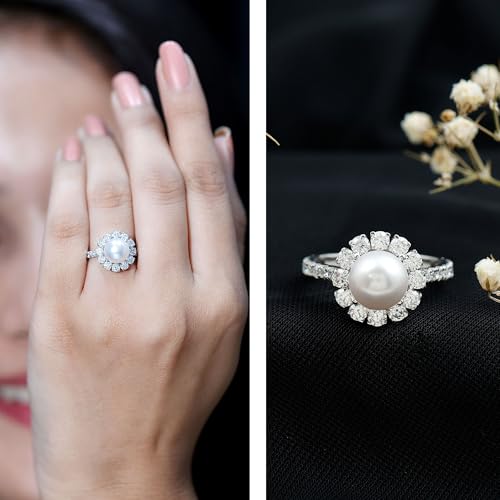 Natural Pearl Halo Ring for Women, 8 MM Freshwater Pearl, AAA Quality, June Birthstone2