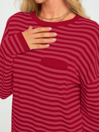 Image of LILLUSORY Womens Striped Lightweight Sweaters 2026 Fall Fashion Outfits | Cozy Knit, Work Office Pullover Crewneck Pullover, Cute Teacher Clothing, Old Money Clothes, Ladies Trendy Long Sleeve Tops
