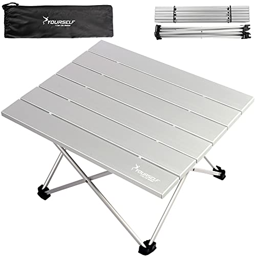 SYOURSELF Folding Camping Table, Beach Camp Table-Aluminum Compact Lightweight Backpacking Table with Storage Bag, Roll Up Portable Camping Tables for Outdoor Picnic BBQ Hiking Boat Travel Fishing