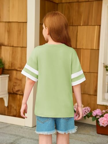 Image of Girls Oversized T Shirts Kids Summer Striped Short Sleeve Tops Casual Crewneck Tees 5-14 Years