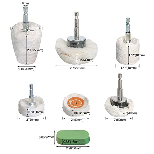 Hiqalty 8 Peças de Roda de Polimento para Broca, Kit de Polidor de Roda de Polimento com Eixos Sexta