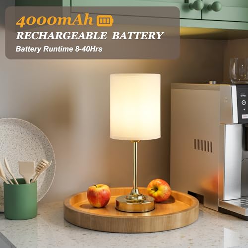 Image of Touch Control Cordlss Table Lamp, USB-C Rechargeable Lamp with Stepless Dimming, 4000mAh Battery Operated Vintage Bedside Lamp for Bedroom, Living Room, Night Light & Emergency Lighting, Brass, 2 Pack
