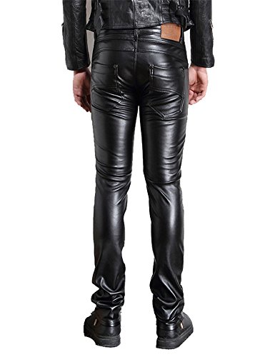 Moonwalk Men`s Faux Pu Leather Skinny Black Biker Pants 31 Black #TOP1
