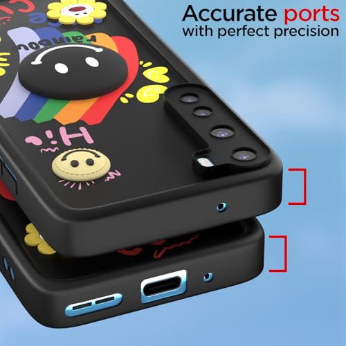 Image of Pikkme Back Cover for OnePlus Nord (2020) | Soft Silicone| Cute Rainbow Smile & 3D Cartoon Flower Design | Shockproof Raised Camera Protection Bumper Case (Black)