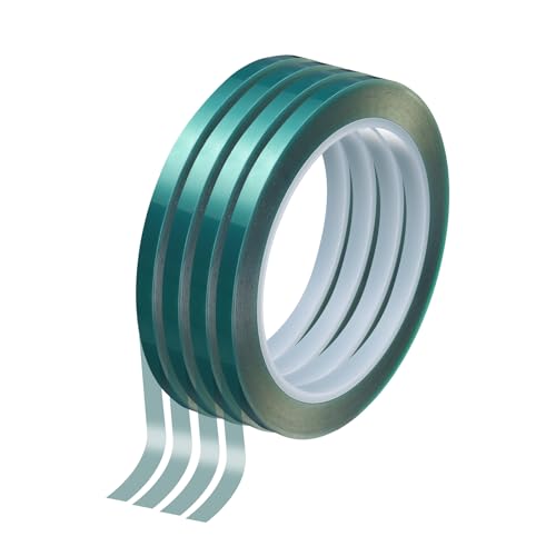 Image of HARFINGTON 4 Rolls High Temperature Masking Tape 1 /4 inch x216ft(6mmx66m) 0.05mm Thick PET Film Silicone Adhesive Heat Resistant Tapes for Heat Press Anodizing Circuit Board, Green