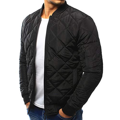 Image of Mens Flight Bomber Jacket Diamond Quilted Varsity Jackets Winter Warm Padded Coats Outwear