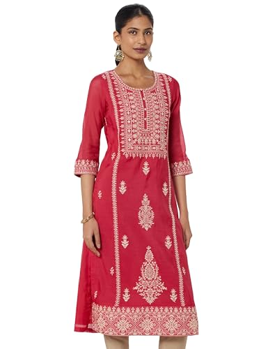 Image of BIBA Women Polyester Straight Fit Yarndyed Kurta
