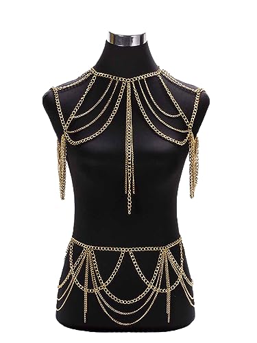 Victray Layered Body Chain Set Beach Waist Chains Fashion Body Accessories Jewelry for Women and Girls (Gold) - Thumbnail 4