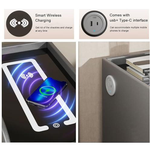 充電ステーションとUSBポート付きのベッドテーブル、調節可能なLEDライト付きのスマートなベッドサイドテーブル、2つの引き出し付きのモダンなナイトテーブル、狭いサイズ (Color : Whith, Size : 30cm/11.8in'L)