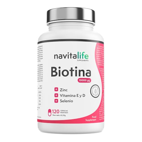 Biotina para el Cabello 10.000 mcg + Vitamina D3 + E + Zinc + Selenio | Potente anticaída cabello | Piel y Uñas radiantes | Alta biodisponibilidad. Suministro para 4 meses. VEGANO