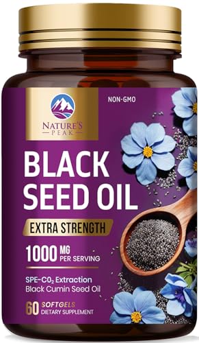 Black Seed Oil Capsules 1000mg Per Serving - Best Cumin Seed Oil - Pure Nigella Sativa Black Seed Oil & Thymoquinone - Amazing Antioxidant for Skin Support Supplement - Bottled in USA - 60 Softgels