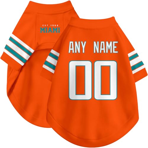 Image of Miami Dog Clothes Jersey Style Personalized Pet T Shirt with Custom Name Number for Small Medium Large Dogs