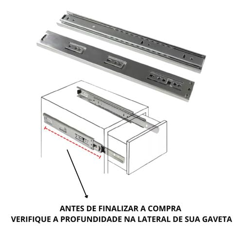Corrediça Telescópica de 45kg para Gavetas com Amortecedor (45 cm)