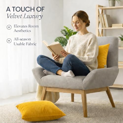 Velvet Pillow Covers 18x18 Set of 2 | Soft Plush Decorative Throw Pillow Cases | Hidden Zipper Home Decor (Mustard Yellow) - Image 6