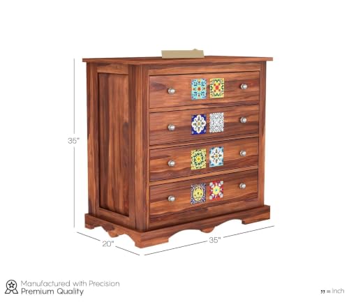 Image of Wooden Chest of Drawers for Living Room with 4 Drawer - Solid Wood Chest of Drawers Wooden Drawer Cabinet Chest of Drawer for Bedroom Storage Cabinet (James, Honey Finish)