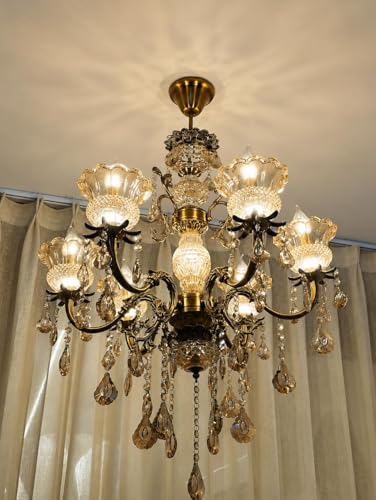 Image of Luxury Italian Chandelier Lamp, Antique Gold Finish, 6-Light Italian Hanging Ceiling Light Fixture with Decorative Crystals with Filament Bulbs (Multicolor, 6 * 5W)(Corded Electric,Gold)