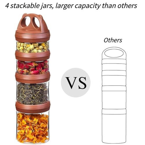 Image of SELEWARE Brown Stackable Snack Containers for Kids Toddlers Adults, 31oz | Portable Food Storage Containers for Snacks Formula Powder Drinks and Travel, Twist Lock System Airtight Leak-proof BPA Free