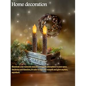 Battery Primitive 65 Hand Dipped Real Wax Rustic Flameless Taper Candle with Timer Remote for Vintage Home Kitchen Country Room Christmas Halloween Decor