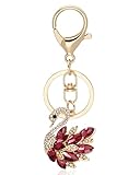 Liobelon Crystals Swan Keychain BlingBling Rhinestones Keychain Cute Animal Key Chains for Women Gilrs Key Ring (red)