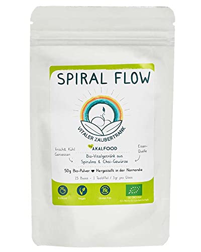 Akal Food Spiral Flow Vitaler Zaubertrank 100 g I Natürliches Vitalgetränk vegan, Kräutermischung glutenfrei aus Chai Gewürzen und Spirulina, vegane ernährung, Bio Pulver ohne Zusatzstoffe Cover