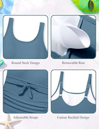 Qaoerde Girls Swimsuit One Piece Swimsuits Cutout Ruched Bathing Suits Adjustable Straps Tie Girls' Swimwear 9-16Y4