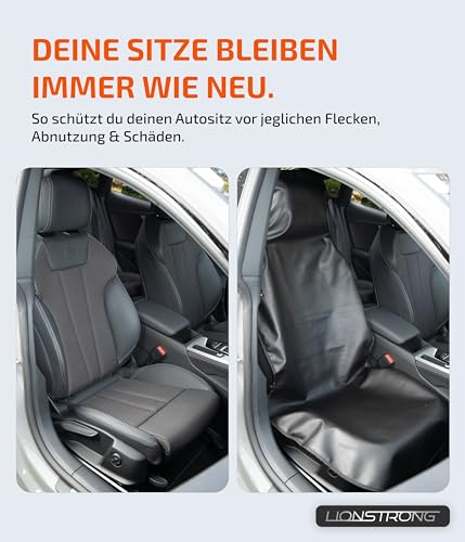 LIONSTRONG® Autositzschoner Vordersitz universell kompatibel [WASSERDICHT] - Autositzbezüge Vordersitze - Sitzschoner Sitzbezüge Auto - Autositz Sitzschutz - Werkstattschoner - Kunstleder