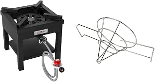 GasOne B-5350 High BTU Rugged Propane Burner Cooker With Regulator with Steel Braided Hose For Outdoor Cooking, Turkey Fry