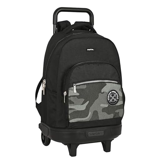 Safta - Mochila Grande con Ruedas, Compacta, Extraíble, Ideal para Niños de Diferentes Edades, Cómoda y Versátil, Calidad y Resistencia, 33x22x45 cm, Color Negro
