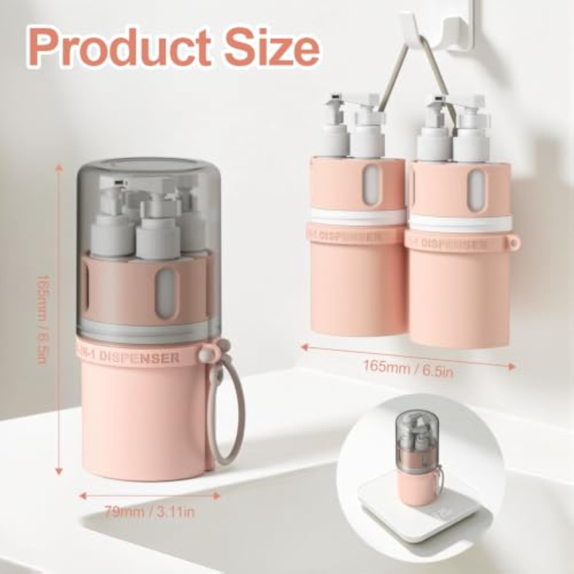 4 in 1 Travel Dispenser Bottle, Refillable Toiletries Container Set