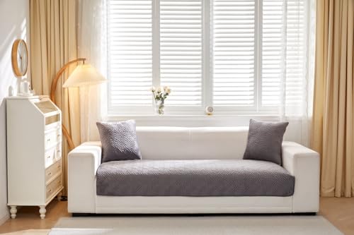 Image of HOMETHREADS Innovative Premium Velvet Sofa Cover Mat with PVC Backing for Non-Slip Comfort | (Grey Vrsh, 1 Seater | 70x70cm)