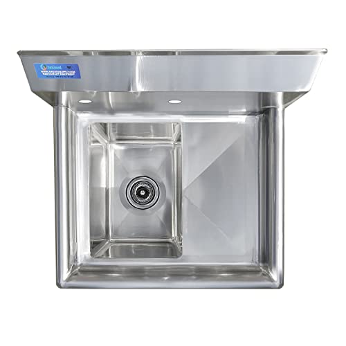 Image of AmGood Stainless Steel Prep & Utility Sink | 304 Stainless Steel | Restaurant, Kitchen, Laundry, Garage | NSF (Bowl Size: 10 inchx14 inchx10 inch + Right Drainboards)