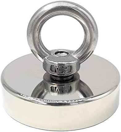 Magnetpro Magnet Fishing Kit Super Power 120 KG Pulling Force Round Neodymium Eyebolt Fishing Magnet for Magnet Fishing and Salvage in River - Diameter 60MM