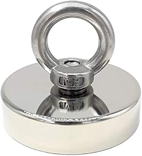 Magnetpro Magnet Fishing Kit Super Power 120 KG Pulling Force Round Neodymium Eyebolt Fishing Magnet for Magnet Fishing and Salvage in River - Diameter 60MM