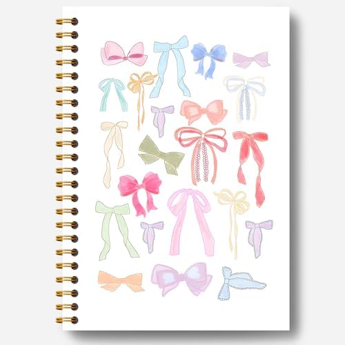 INCOK Blue Bow Preppy Notebook - Süßes Spiral Notizbuch 5.5x8.3 Zoll Mit Schleife